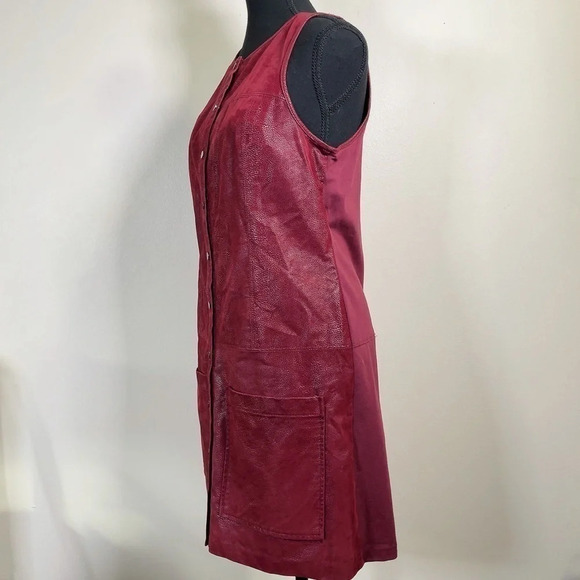 Guess Faux Leather Sleeveless Snap Button Mini Dress - Picture 4 of 14